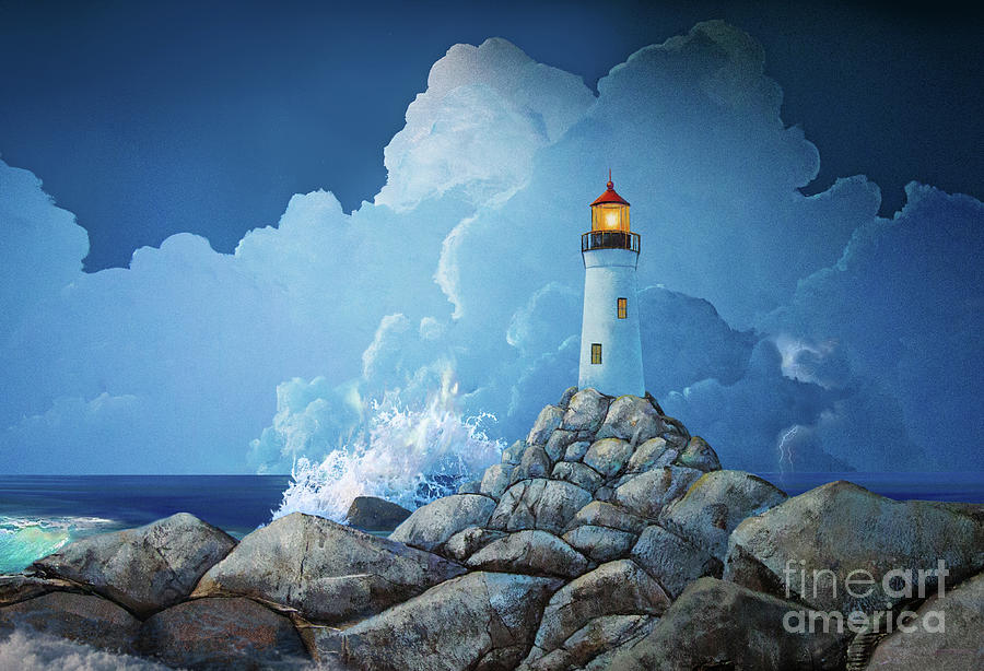 Jersey lighthouse Painting by Robert Corsetti