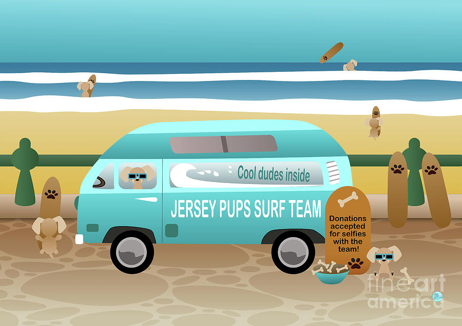Jersey Surf Pups Van at the Beach Digital Art by Barefoot Bodeez Art