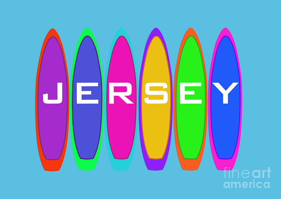 Jersey Text on Surfboards Digital Art by Barefoot Bodeez Art