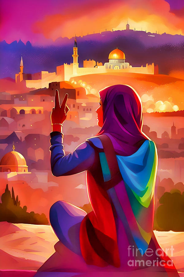 Jerusalem at Night I Painting by Munir Alawi