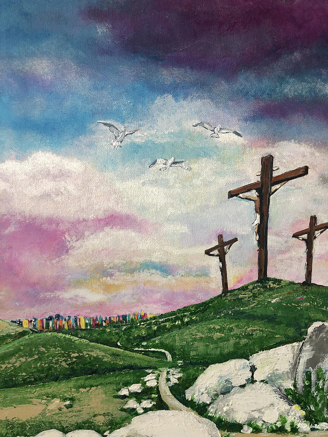 Jerusalem, three crosses Painting by Joyce Clark