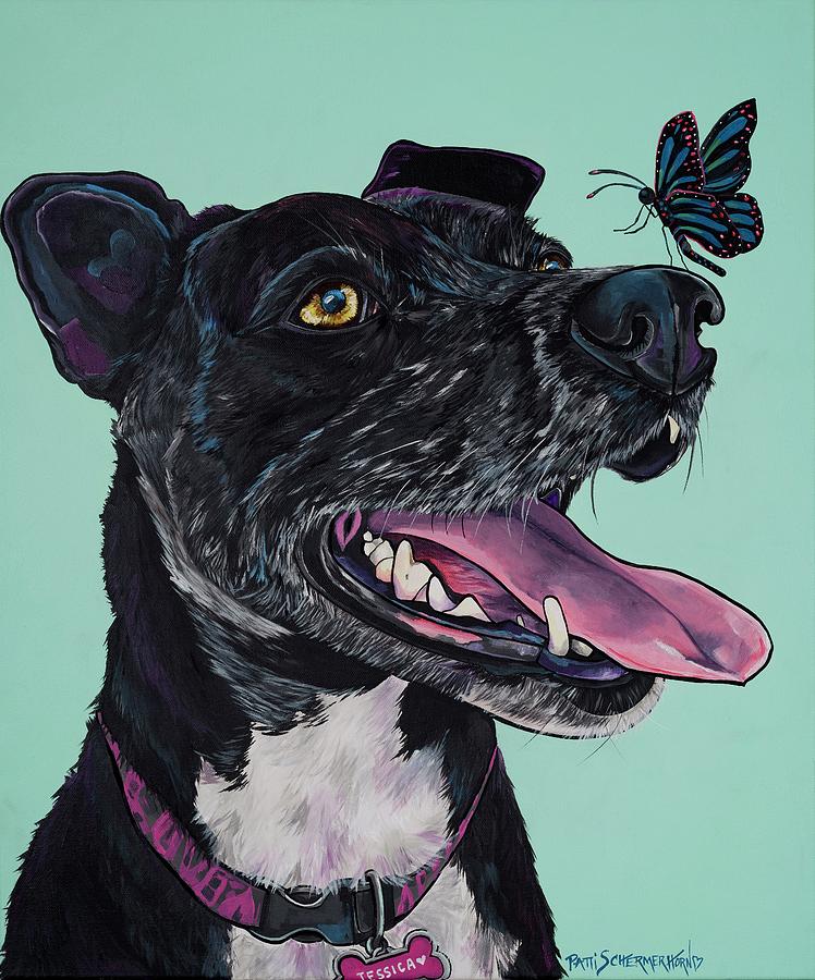 Dog and Butterfly Painting by Patti Schermerhorn