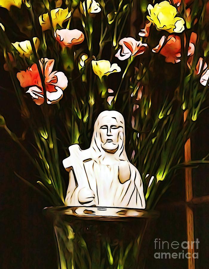 Jesus 11p Illuminated Vase Flowers Night Photograph