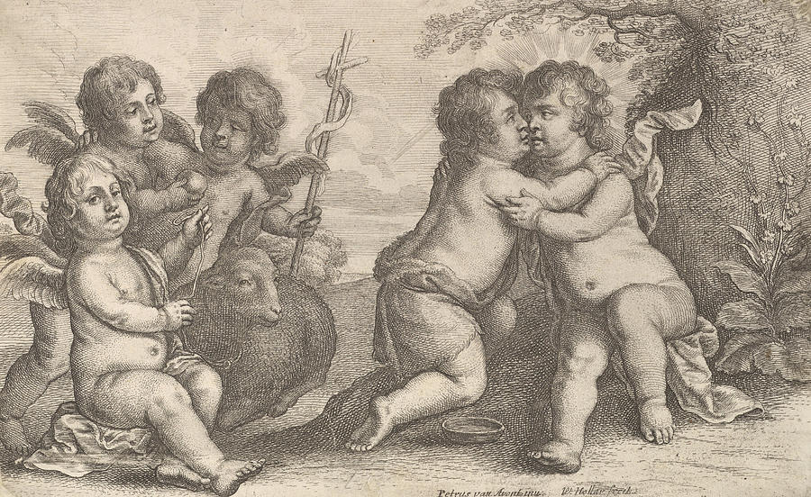Jesus and St. John Embracing, with Cherubs Relief by Wenceslaus Hollar