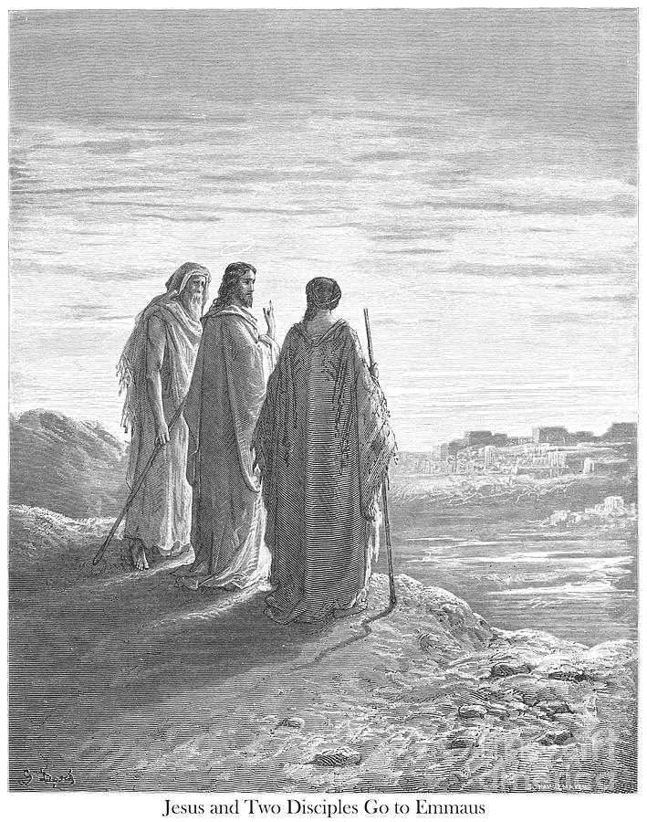 Jesus and the Disciples Going to Emmaus Gustave Dore w1 Photograph by Historic illustrations