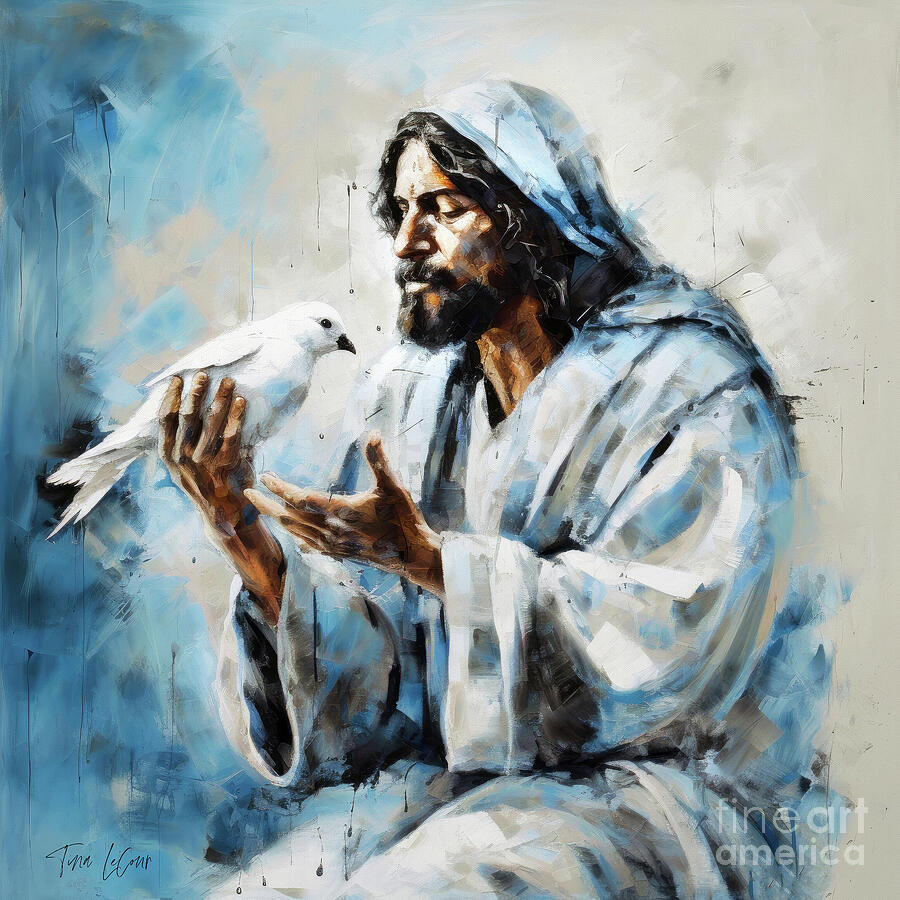 Jesus And The Holy Dove Painting by Tina LeCour