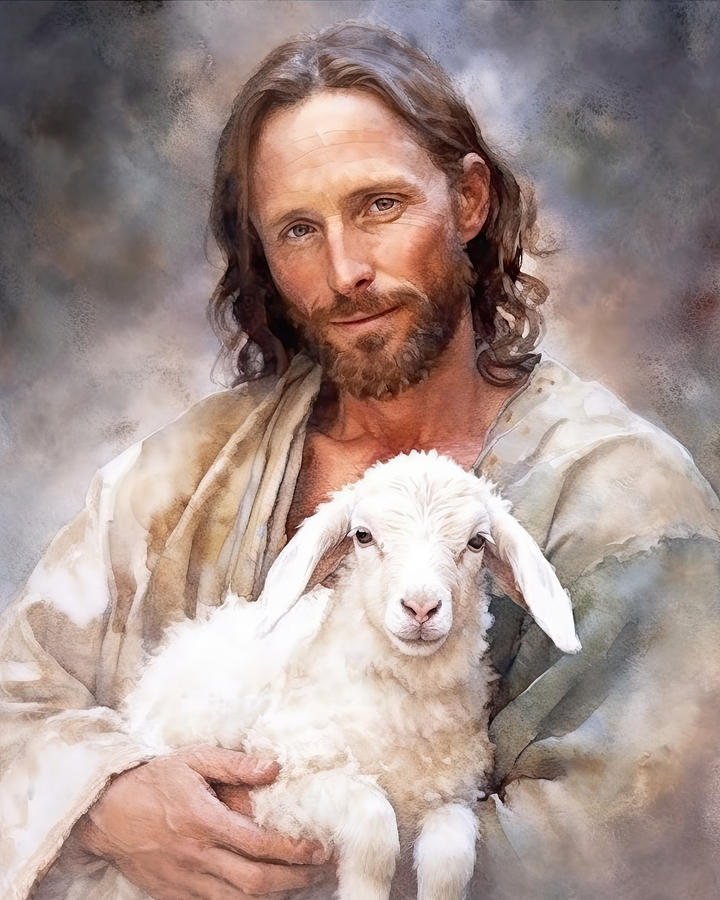 Jesus and the Lamb Watercolor Illustration N3016 Digital Art by Edit ...