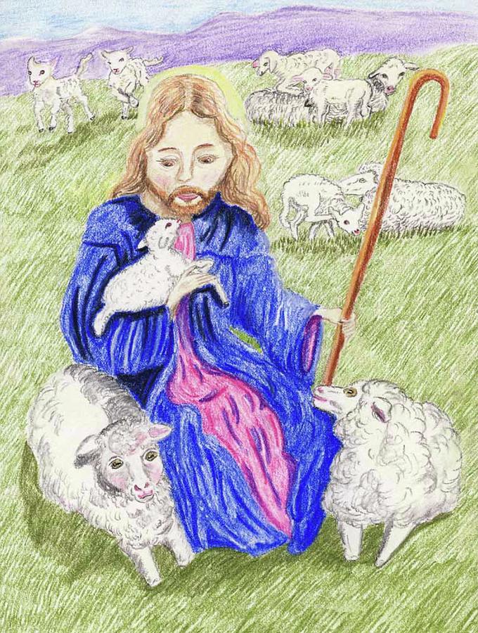 Jesus And The Sheep Drawing by Lisa Lakeman