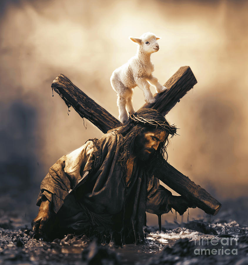 Jesus Carries Lamb On Cross Digital Art By Kevin Carden - Fine Art America