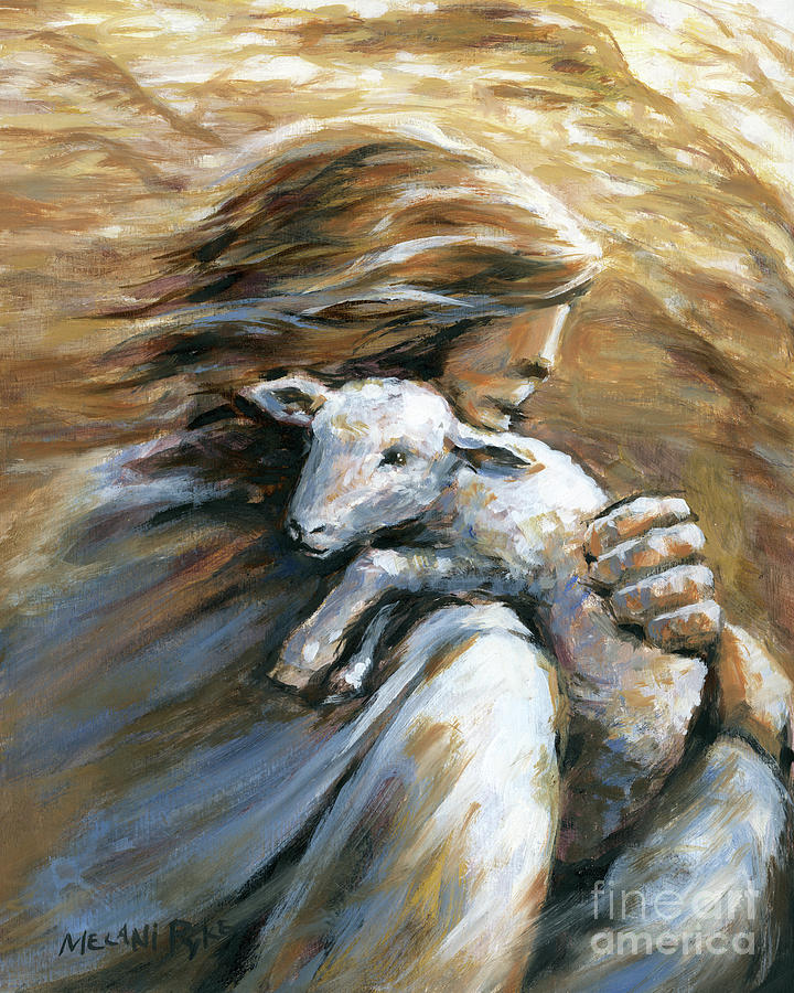 Sheep Painting - Jesus Carrying Lost Sheep Home by Melani Pyke