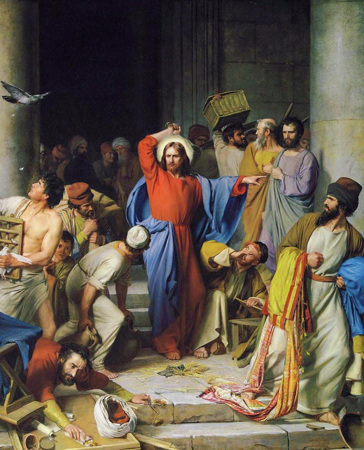 Jesus casting out the money changers at the temple Painting by Carl Bloch