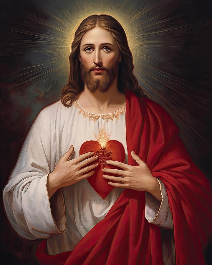 Jesus Christ And The Sacred Heart N3040 Digital Art by Edit Voros ...