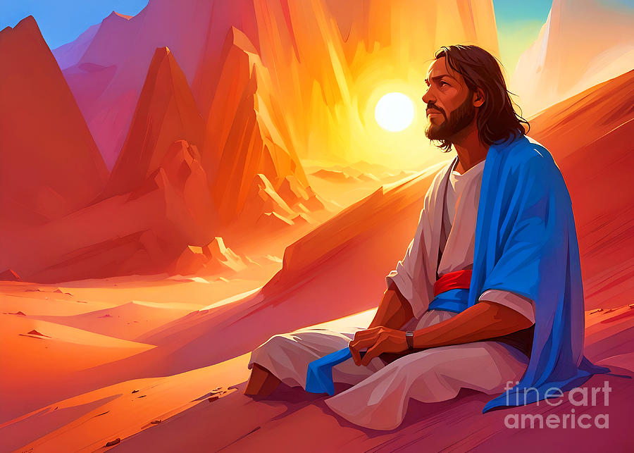 Jesus Christ at Holy Land Desert II Painting by Munir Alawi - Pixels