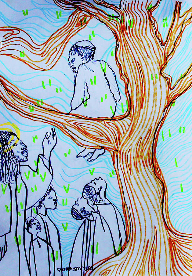 Jesus Christ calls Zacchaeus Mixed Media by Gloria Ssali