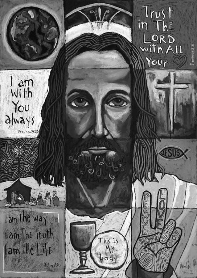 Jesus Christ Collage - Black And White Digital Art