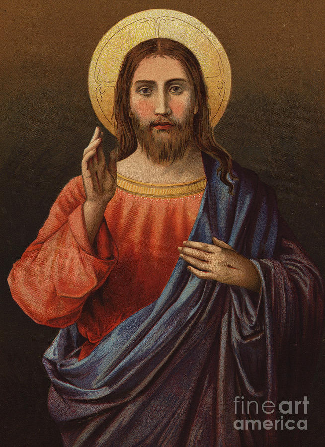 Jesus Christ, color litho Painting by English School