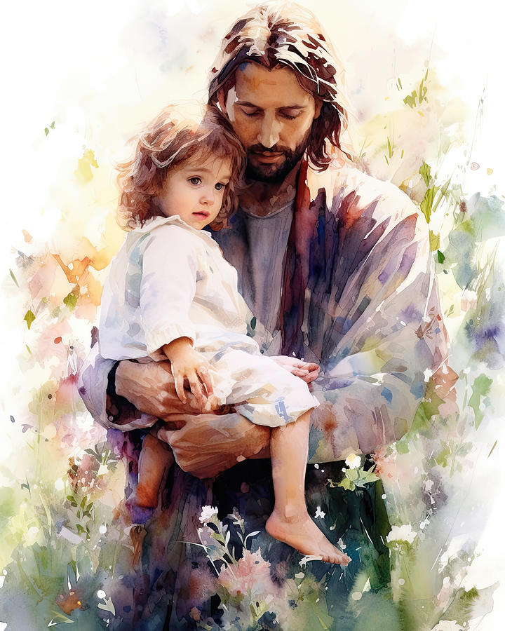 Jesus Christ Comforting Holding A Small Child N048 Digital Art by Edit ...