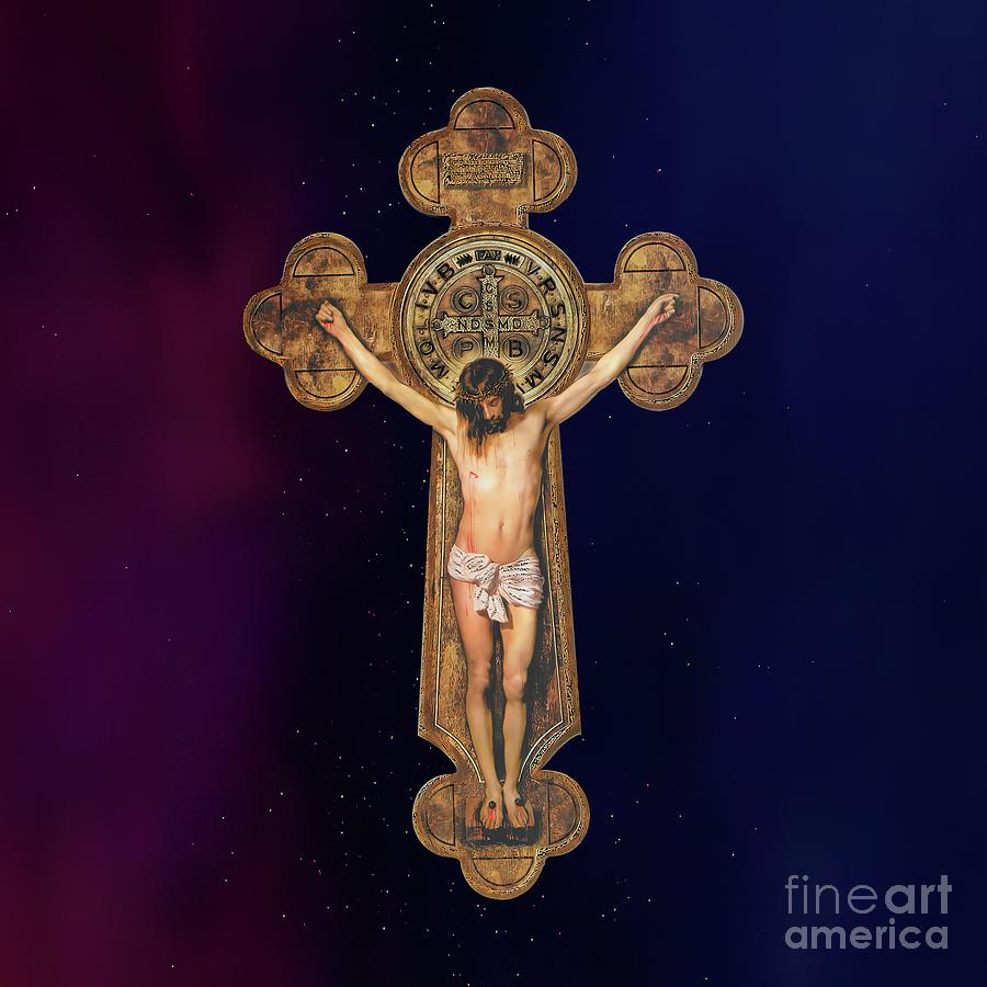 Jesus Christ Passion Crucifixion St Benedict Cross  Mixed Media by Diego Velazquez