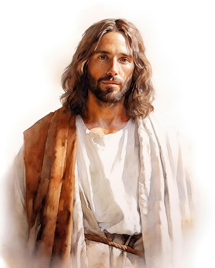 Jesus Christ Portrait Watercolor Illustration N3003 Digital Art by Edit ...