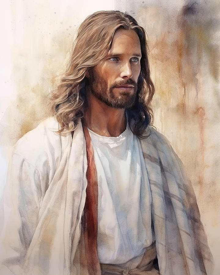 Jesus Christ Portrait Watercolor Illustration N3004 Digital Art by Edit ...