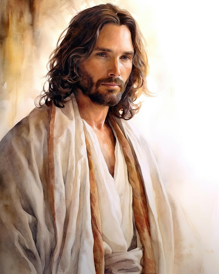 Jesus Christ Portrait Watercolor Illustration N3021 Digital Art by Edit ...