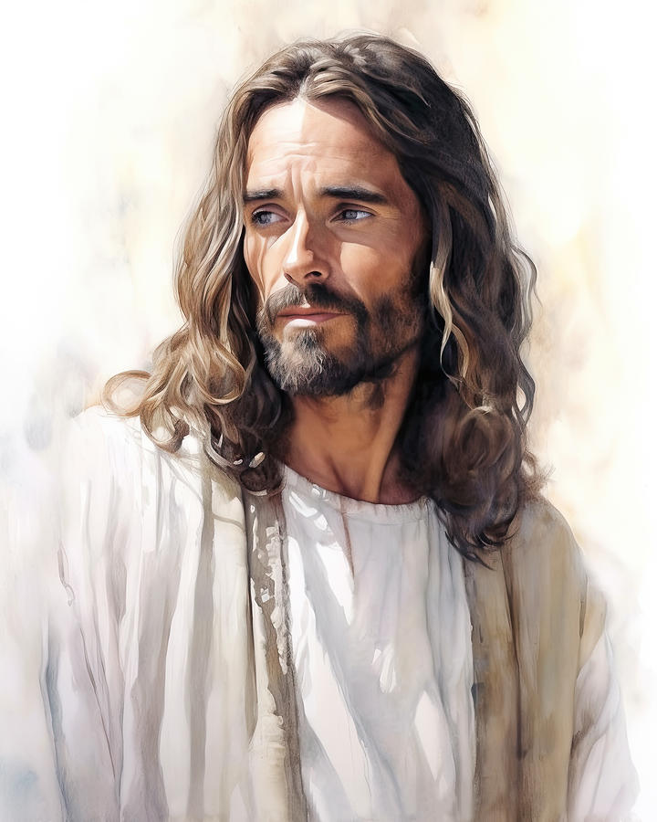 Jesus Christ Portrait Watercolor Illustration N3022 Digital Art by Edit ...