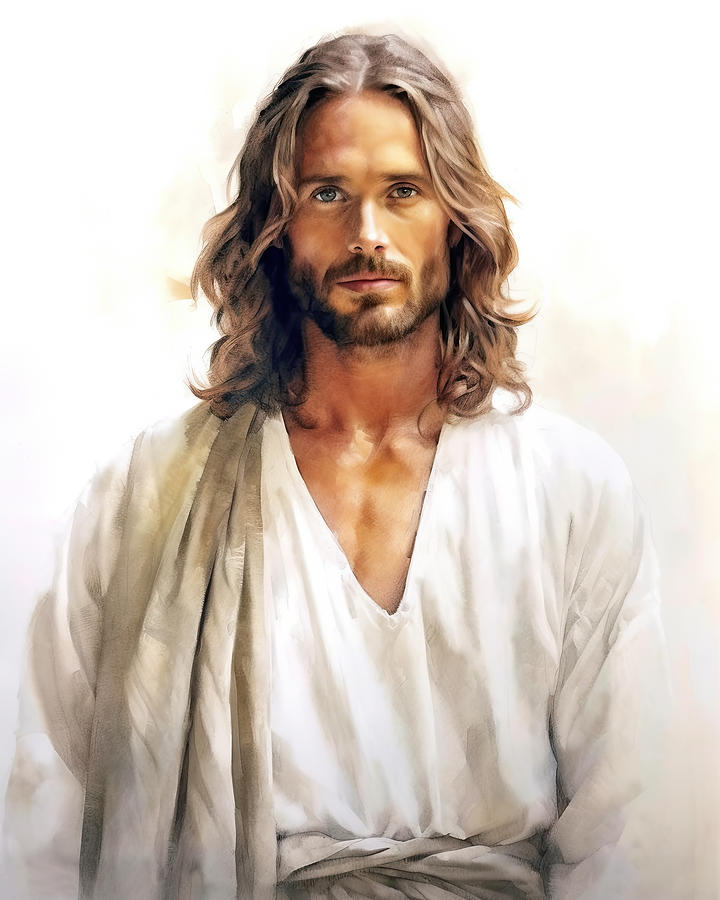 Jesus Christ Portrait Watercolor Illustration N3025 Digital Art by Edit ...