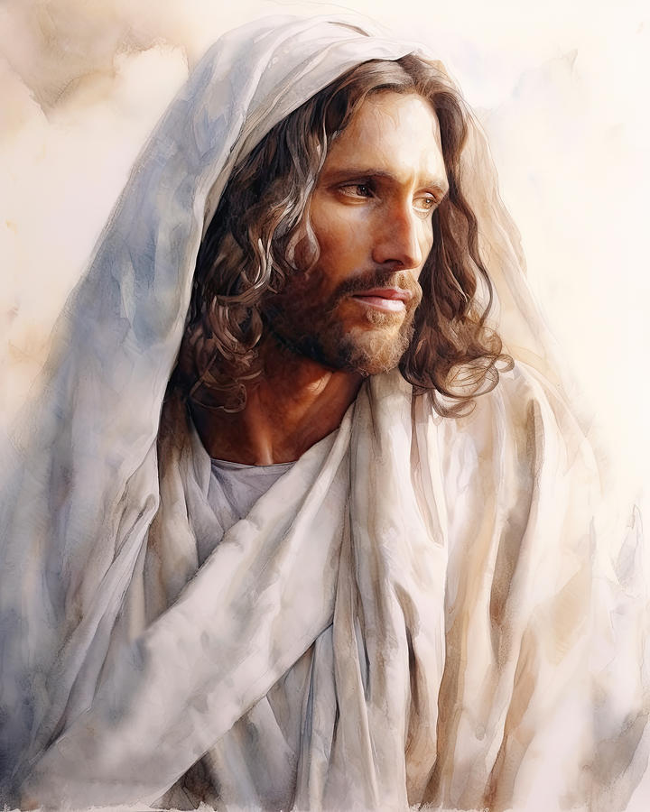 Jesus Christ Portrait Watercolor Illustration N3044 Digital Art by Edit ...