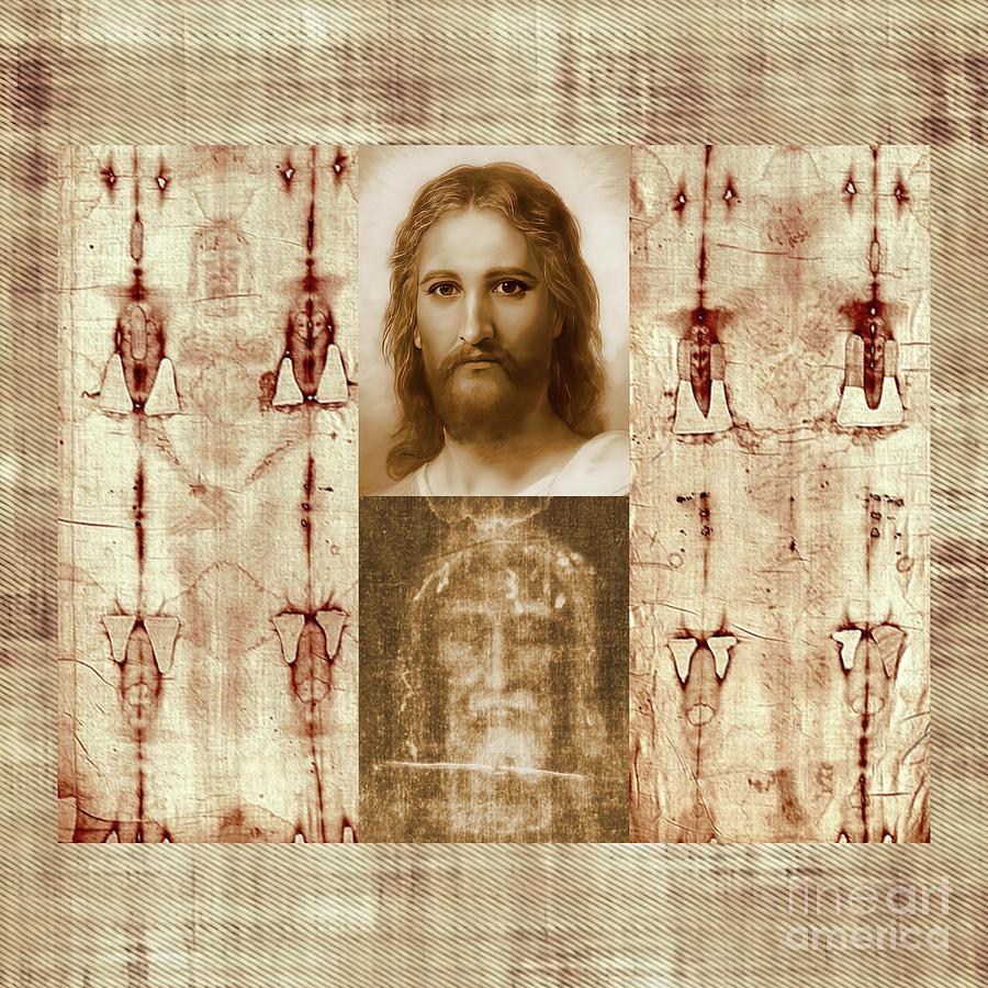 Jesus Christ Shroud of Turin Holy Face Burial  Mixed Media by Mixed Media Art