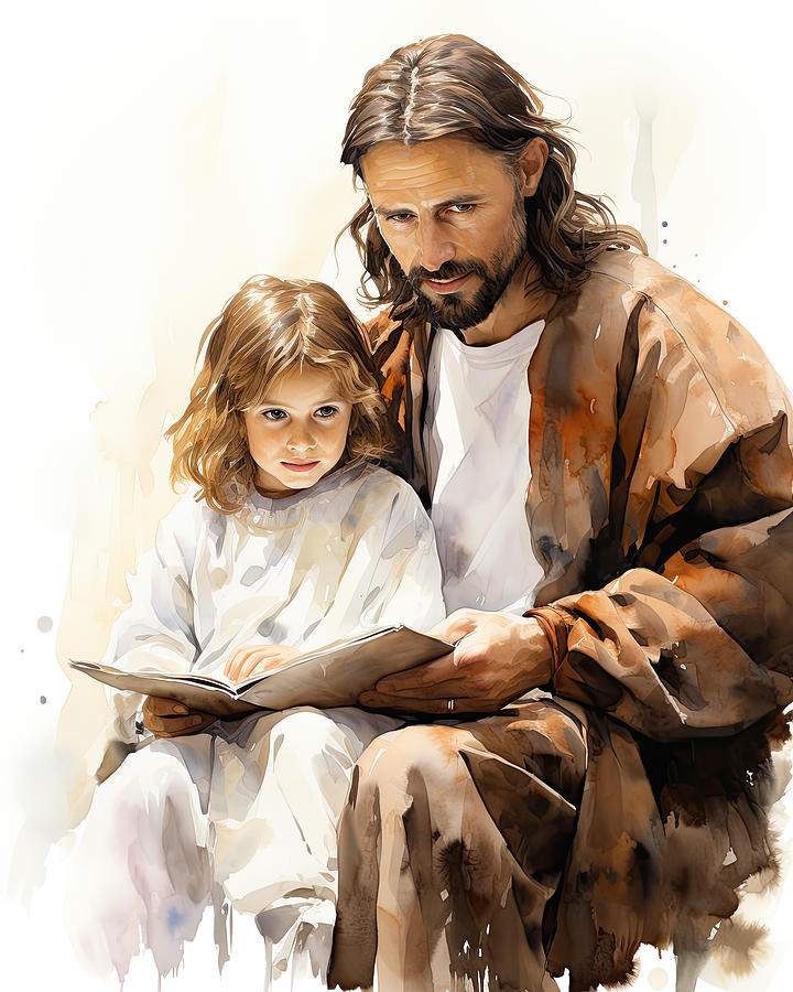 Jesus Christ Teaches Little Children N3059 Watercolor Illustration ...