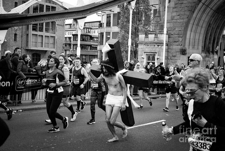 Jesus Christ  was too blessing at the London Marathon Photograph by Cyril Jayant