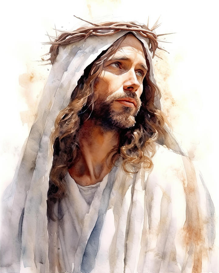 Jesus Christ With Crown Of Thorns Beautiful Watercolor Illustration ...