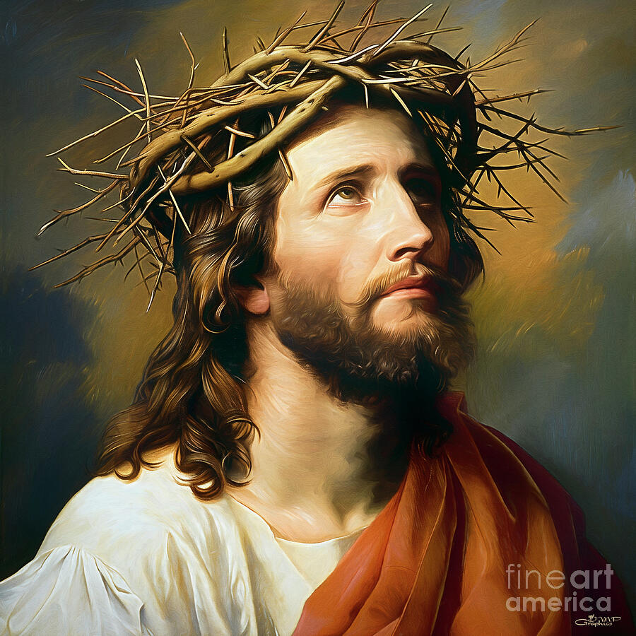Easter Digital Art - Jesus Christ with Crown of Thorns by Jutta Maria Pusl