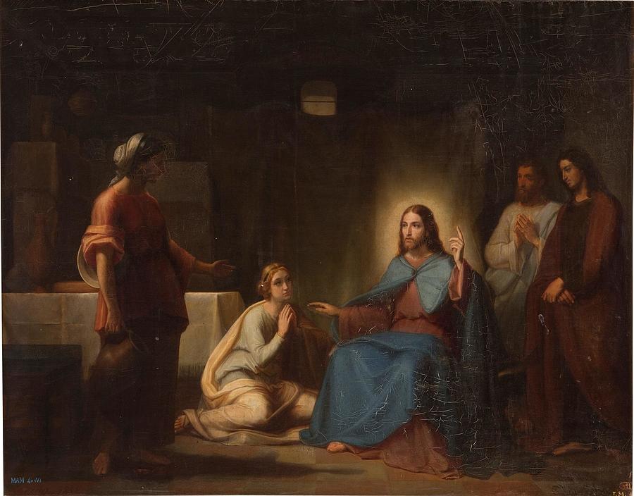 Jesus En Casa De Marta Y Maria Painting By Juan Antonio Vera Calvo 