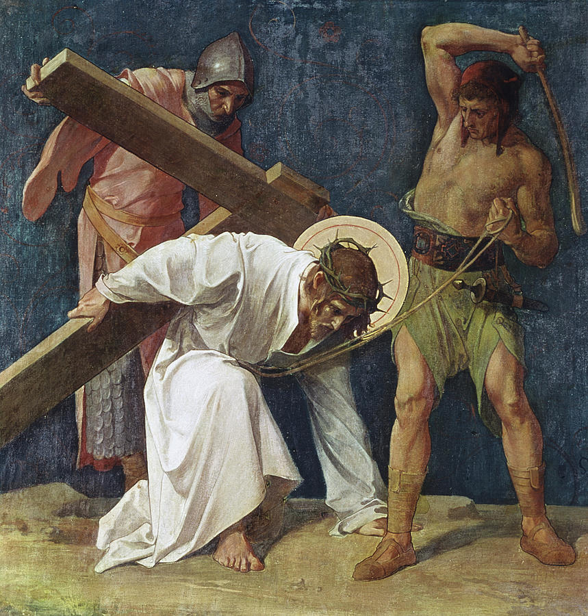 Jesus Falls the First Time 3rd Station Of The Cross Painting by Martin Feuerstein