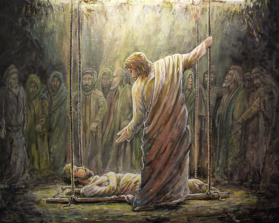 Jesus Heals a Paralyzed Man Painting by Aaron Spong