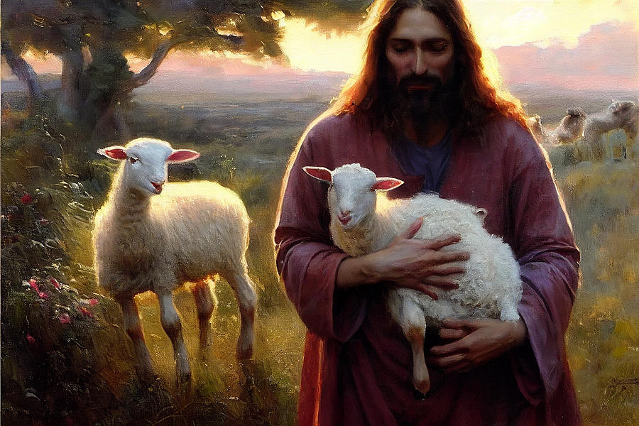 Jesus Holding Lamb Sunrise Detailed Realistic Figurative Painter ...