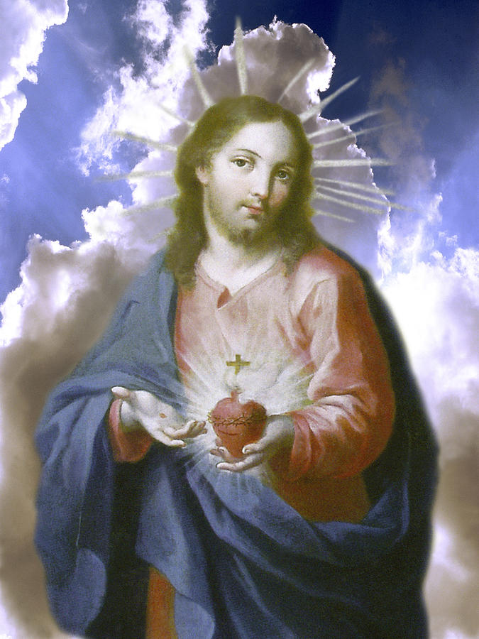 Jesus holding sacred heart Drawing by Steve Allen