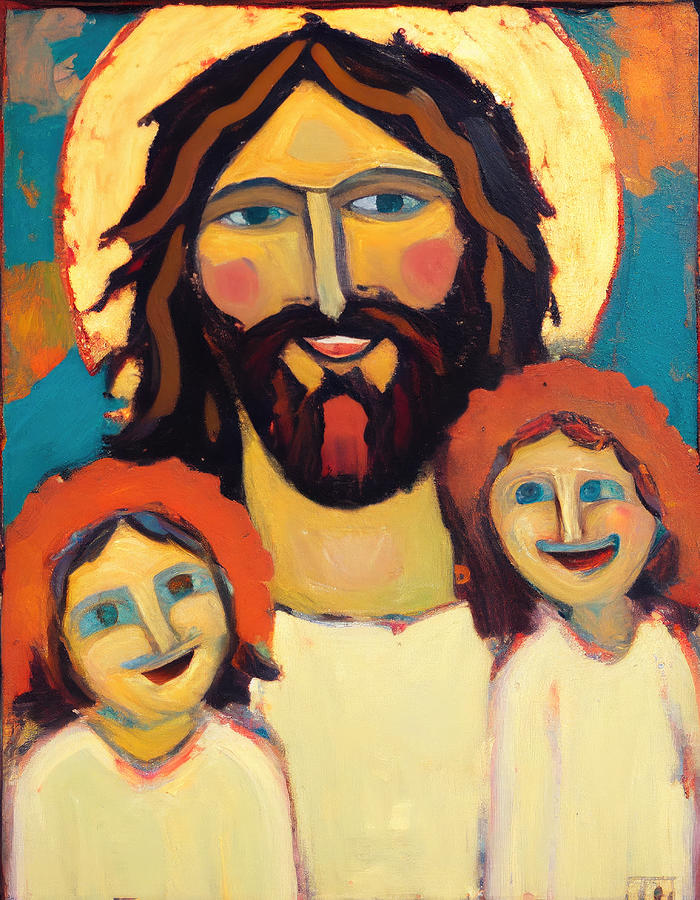 Jesus Christ Painting - Jesus loves the children by My Head Cinema