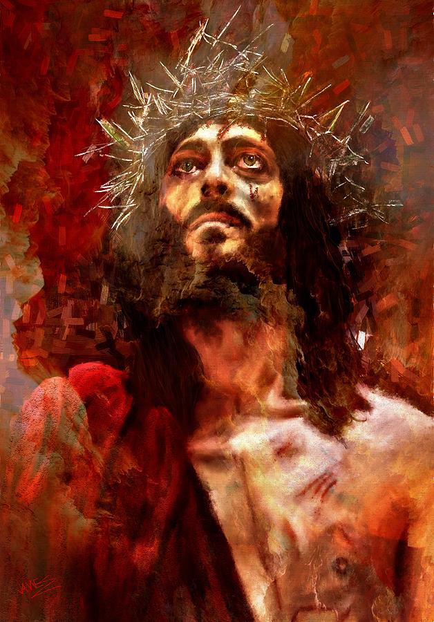 Jesus of Nazereth portrayed by actor Robert Powell  Painting by James Shepherd