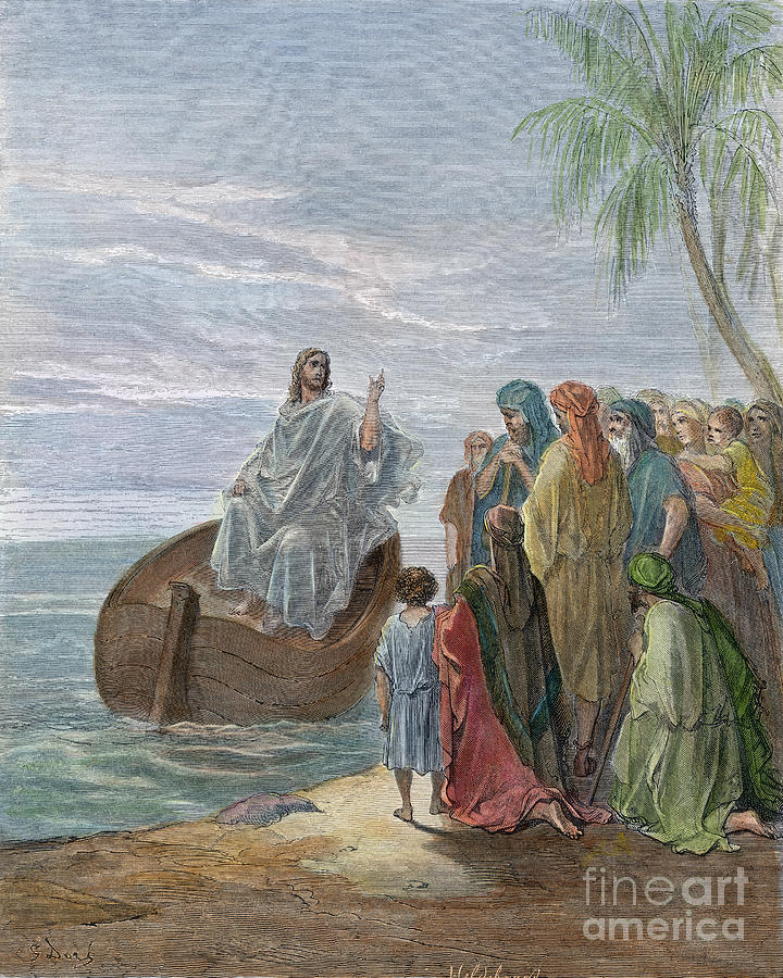 Jesus Preaching at the Sea of Galilee Photograph by Gustave Dore