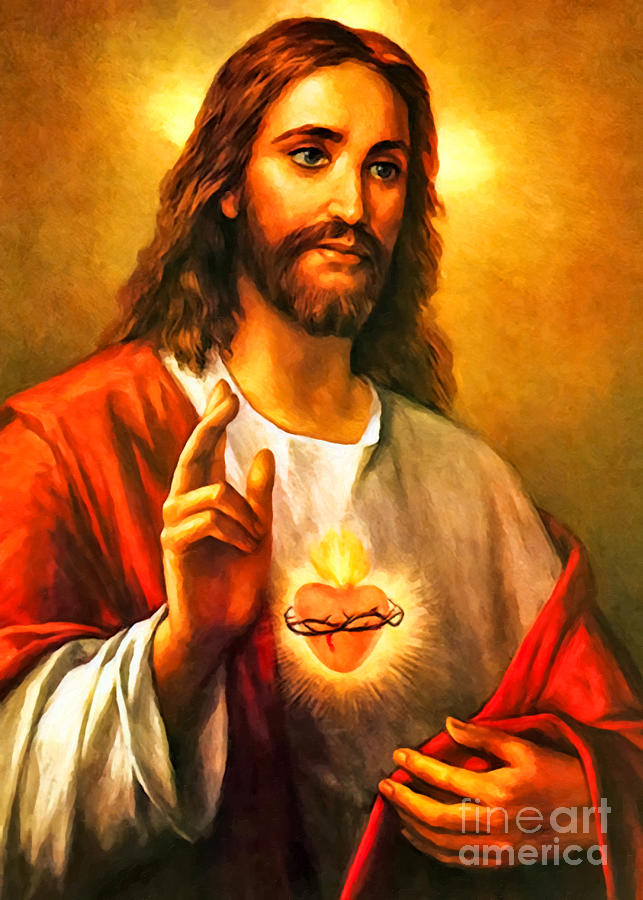 Jesus Sacred Heart in Red Painting by Munir Alawi - Fine Art America