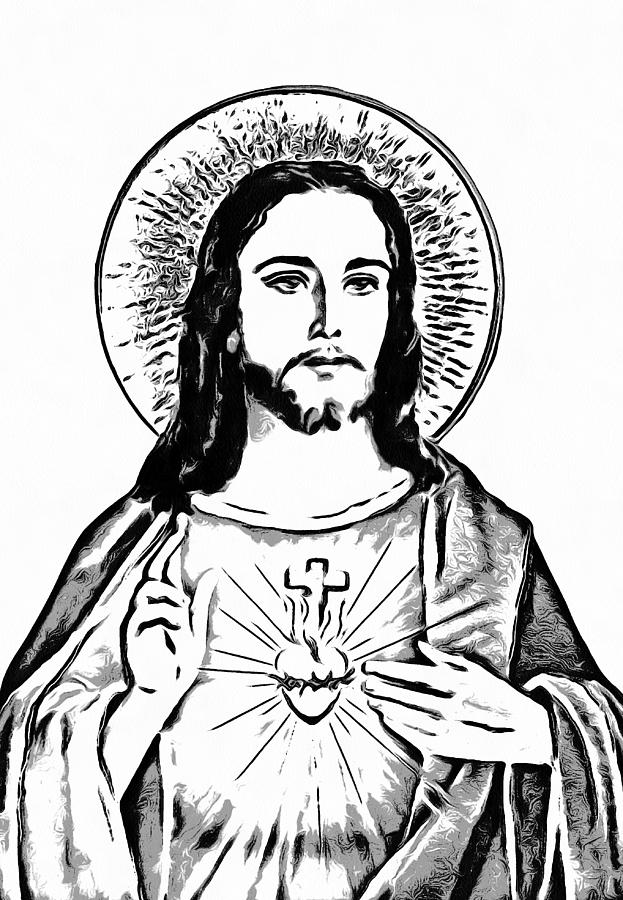 jesus christ drawing black and white