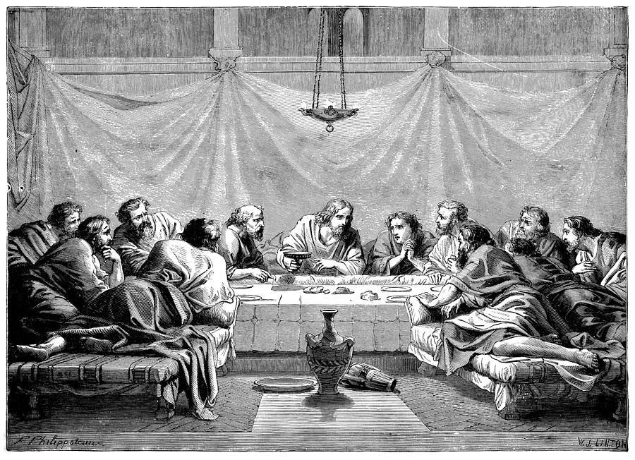 Jesus sharing bread and wine with his disciples Drawing by Benoitb