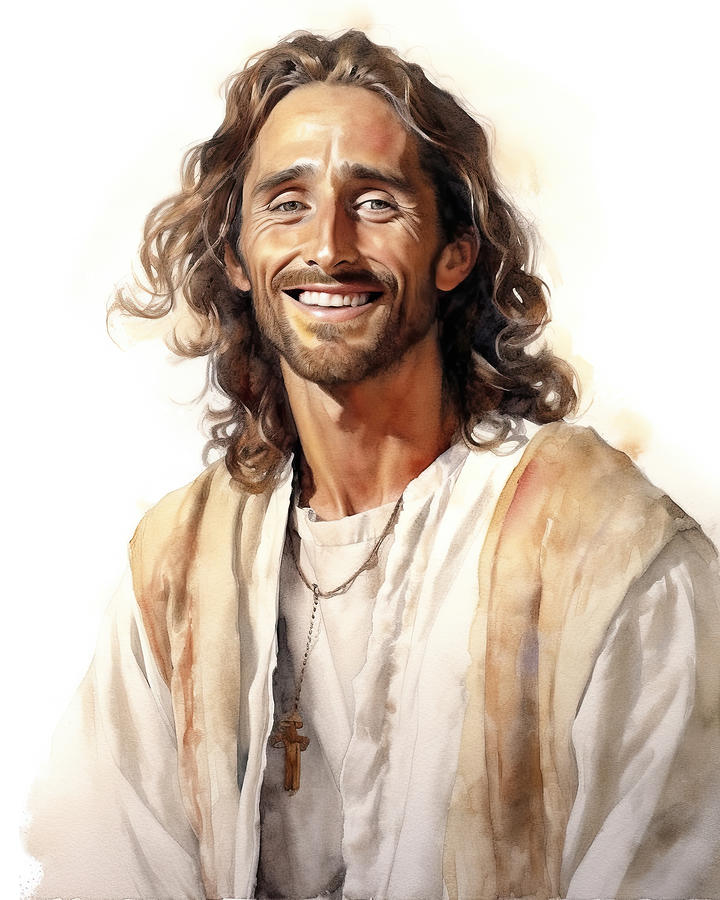Jesus Smiles At Us Portrait Watercolor Illustration N3010 Digital Art ...