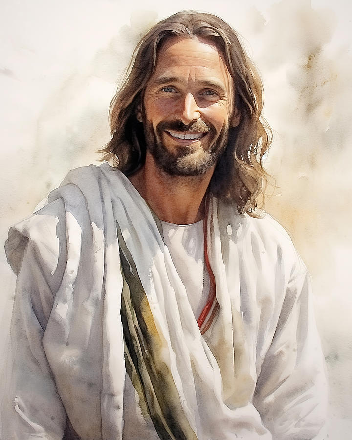 Jesus Smiles At Us Portrait Watercolor Illustration N3029 Digital Art ...