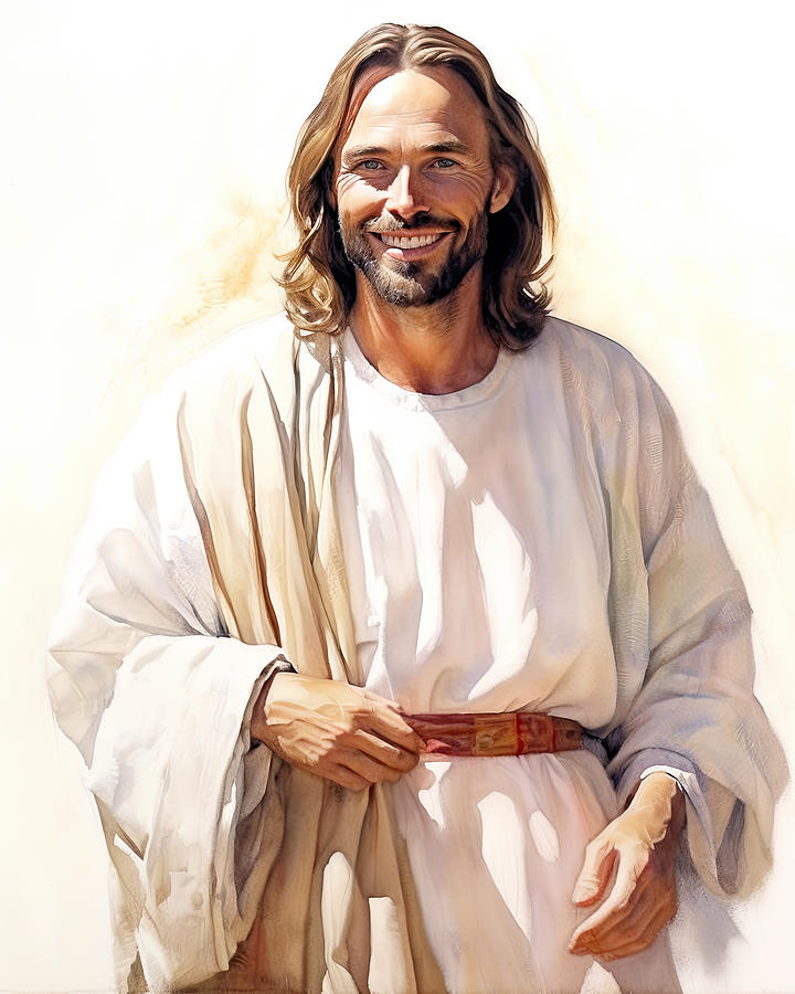 Jesus Smiles At Us Portrait Watercolor Illustration N3030 Digital Art ...