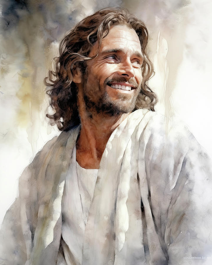 Jesus Smiles At Us Portrait Watercolor Illustration N3031 Digital Art ...