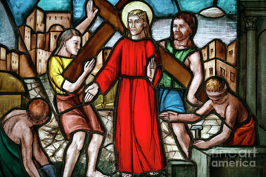 Jesus takes up his Cross, Stain glass window Glass Art by European School
