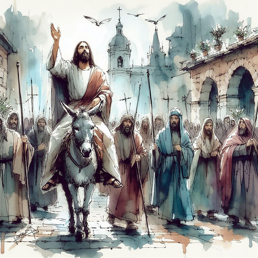 Jesus Triumphal Entry into Jerusalem Digital Art by Charlie Roman